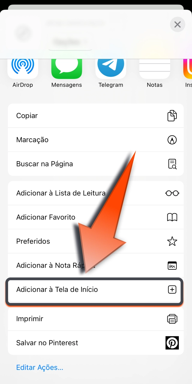Toque no botão compartilhar no Safari e escolha adicionar Betano à tela inicial.