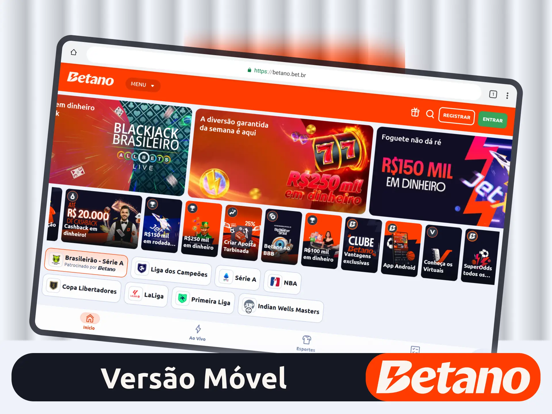 Use o site móvel no endereço oficial da operadora Betano.