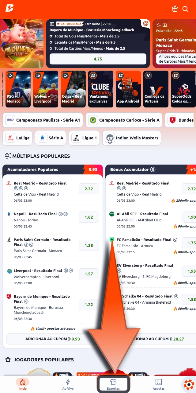 Entre em Apostas Esportivas na Betano e veja todos os esportes disponíveis.