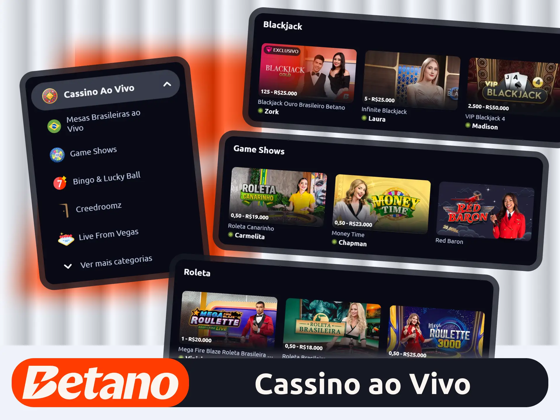 Interaja com dealers reais no site oficial da empresa Betano.