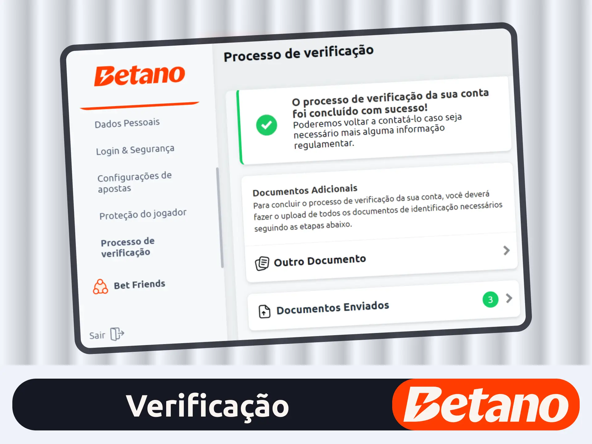 Confirme sua identidade pessoal no site oficial da marca Betano.