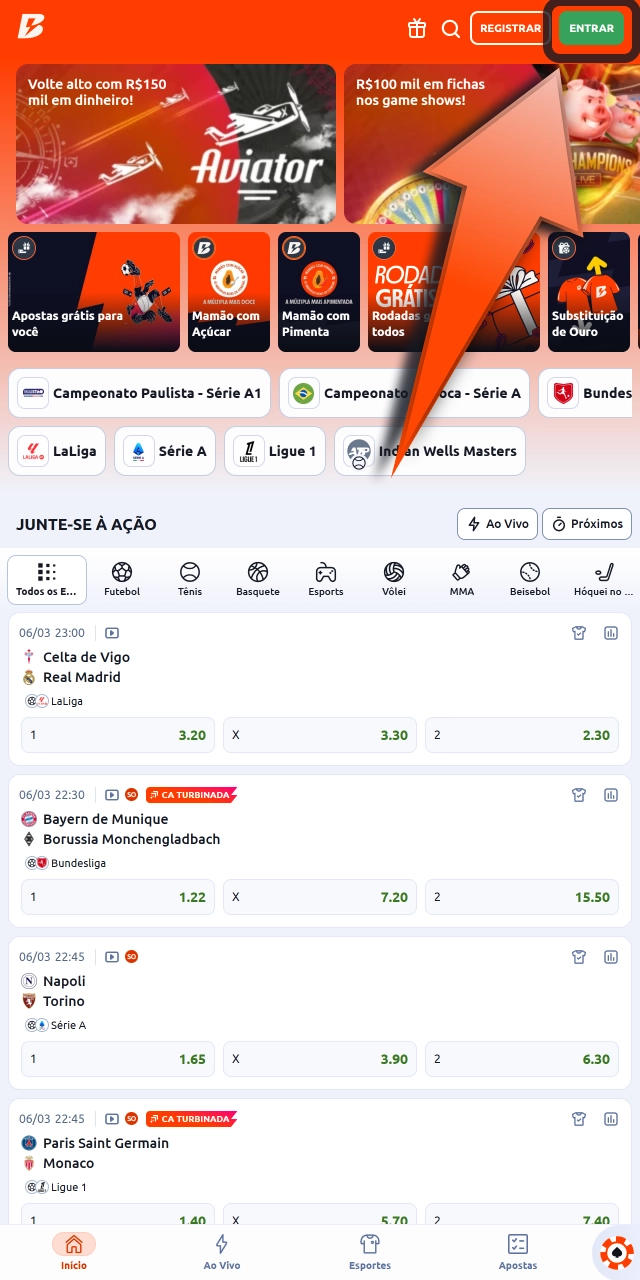 Entre na Betano pelo navegador ou aplicativo e descubra apostas esportivas com navegação fácil.