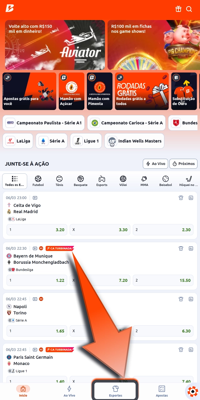 Acesse Apostas Esportivas Betano e encontre jogos de futebol de várias ligas do mundo.