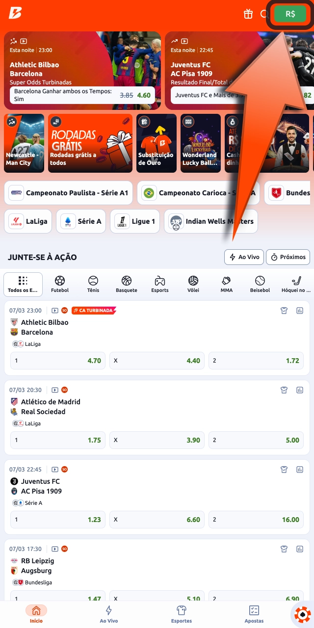 Abra o menu financeiro Betano pelo saldo para acessar operações monetárias rapidamente.