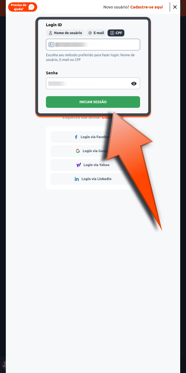 Entre na conta Betano com CPF ou e mail e acesse a plataforma completa.