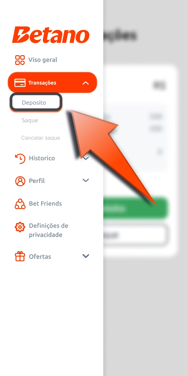 Clique em depositar Betano e escolha o método para adicionar fundos rapidamente.