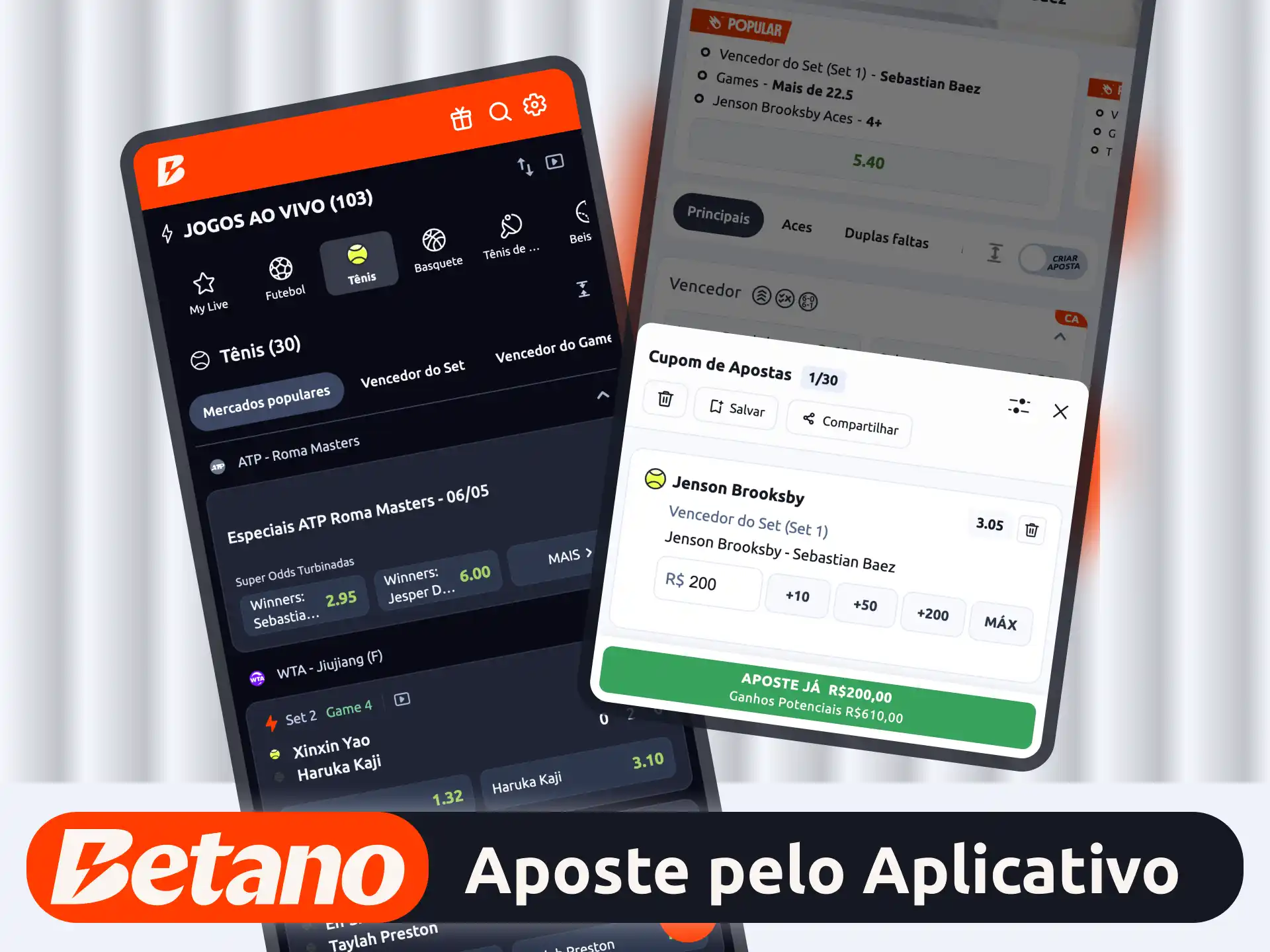 Faça parte dos grandes torneios no app Betano e aposte em tênis onde estiver.