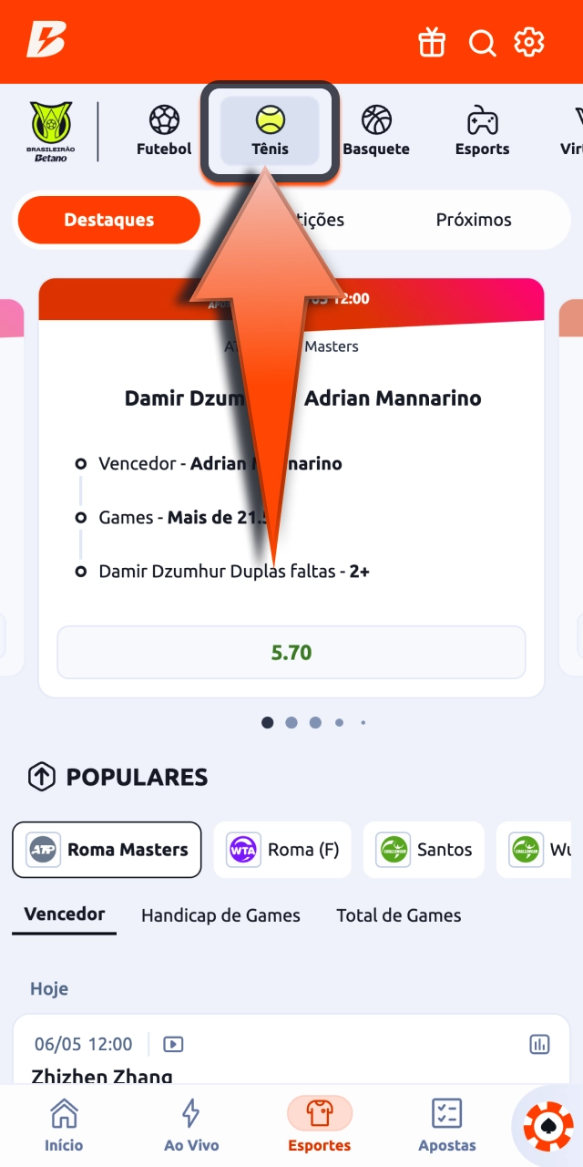 Betano acesse eventos de tênis e encontre partidas do circuito mundial.